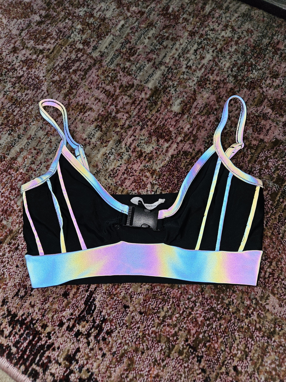 Black Bralette Top with Reflective Rainbow Trim